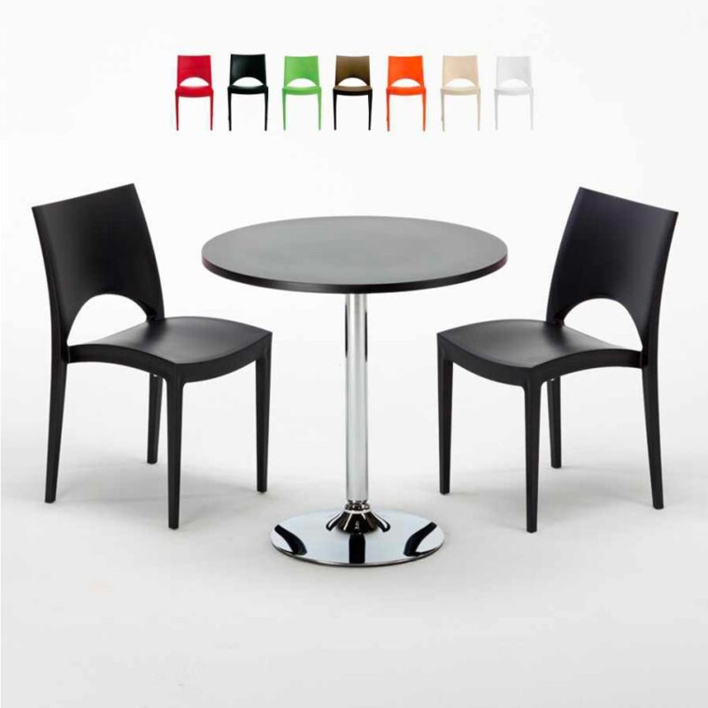 

Mesa Redonda Negra 70x70 cm y 2 Sillas De Colores Paris Cosmopolitan | Color: Negro