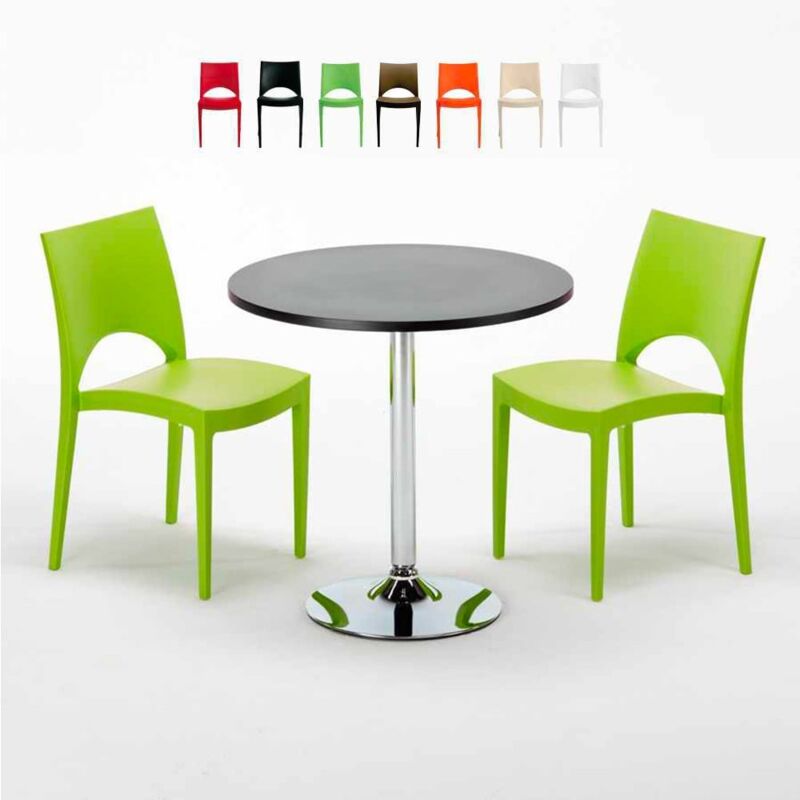 

Mesa Redonda Negra 70x70 cm y 2 Sillas De Colores Paris Cosmopolitan | Color: Verde