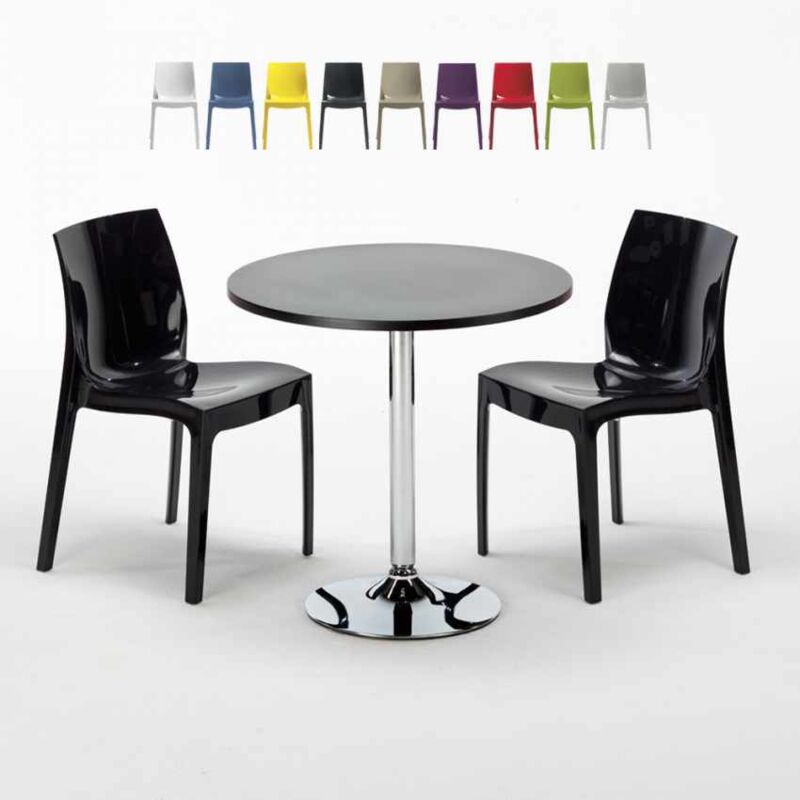 

Mesa Redonda Negra 70x70 cm y 2 Sillas De Colores Ice Cosmopolitan | Color: Negro