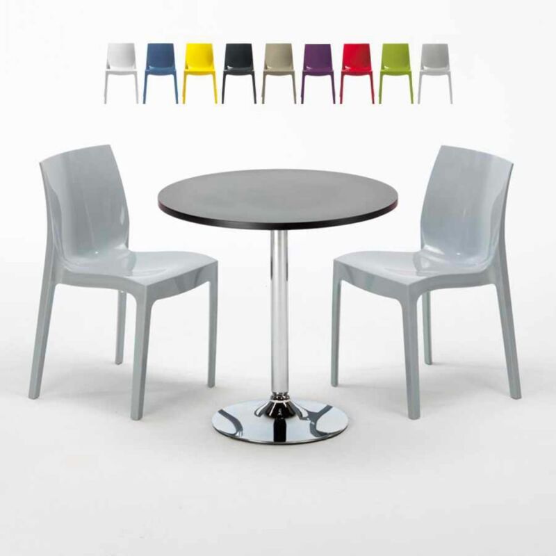 

Mesa Redonda Negra 70x70 cm y 2 Sillas De Colores Ice Cosmopolitan | Color: Gris