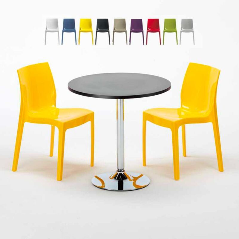 

Mesa Redonda Negra 70x70 cm y 2 Sillas De Colores Ice Cosmopolitan | Color: Amarillo