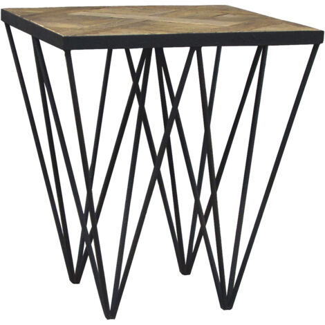 Tavolino Quadrato Pärumm Sax 50x50x55 cm in Legno di Olmo Riciclato e Ferro