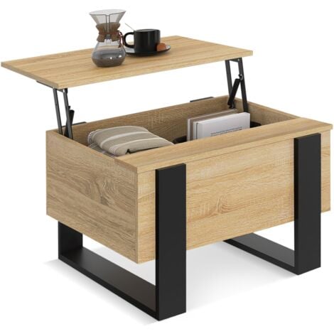 IDMARKET Tavolino quadrato PHOENIX in legno e nero con piano sollevabile 70 cm