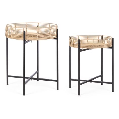 Tavolino rendy naturale nero, polyrattan, struttura in metallo da assemblare Ø 45 x 55 Ø 52 x 63 cm