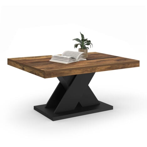 IDMARKET Tavolino rettangolare ALICIA con piano in legno invecchiato e gamba a X nera