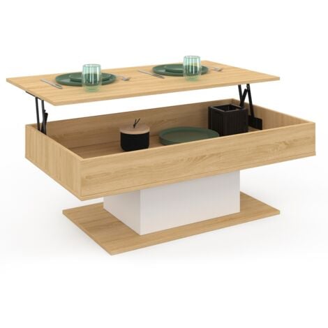 IDMARKET Tavolino rettangolare alzabile EDEN in legno e bianco