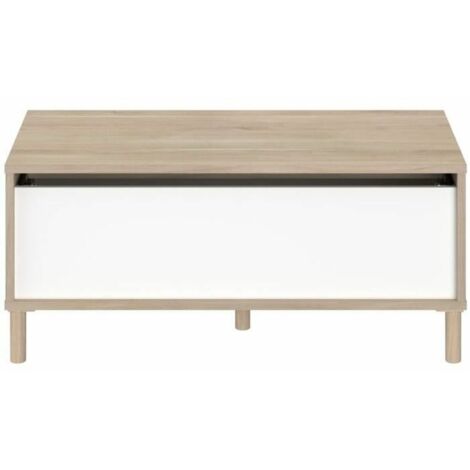 Tavolino - Rettangolare - Decorazione bianca / Rovere - Piano sollevabile - 4 piedi - 100,8 x 43,6 x 50 cm