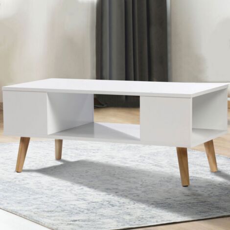 IDMARKET Tavolino rettangolare in legno bianco scandinavo EFFIE