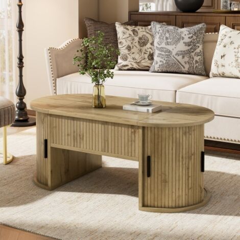 Tavolino rialzabile con ante scorrevoli e ripiani aperti, rovere, 100x50x40,5 cm