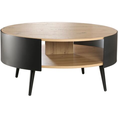Tavolino rotondo a 2 livelli con fianchi in metallo nero, Ø80 cm - EKLO