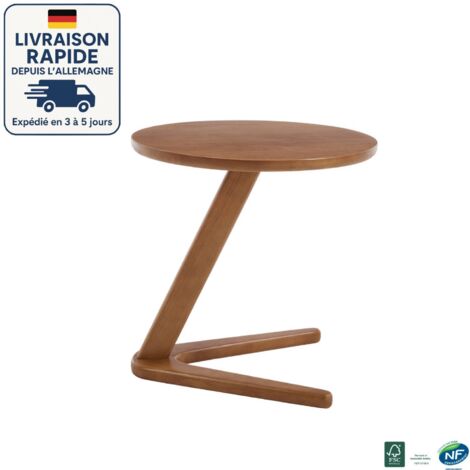 Tavolino rotondo in legno MODFU, tavolino laterale per divano, 2 gambe di supporto, tavolo per soggiorno/camera da letto, 50×44×50 cm, naturale