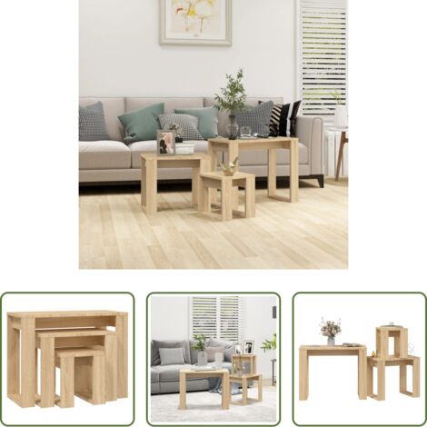 Tavolino rovere sonoma -  Tavolini Impilabili 3 pz Rovere Sonoma in Legno Multistrato