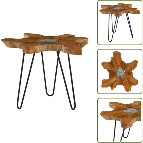 Tavolino rustico - vidaXL Tavolino da Salotto 70x45 cm Legno Massello Teak e Poliresina - Tavolino in acciaio