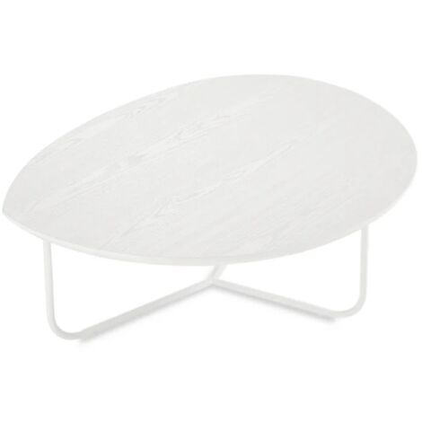 Tavolino sagomato con piano in legno Bianco Frassino e base in metallo OYA
