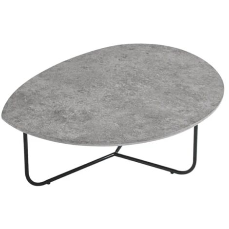 Tavolino sagomato con piano in legno effetto Cemento e base in metallo OYA
