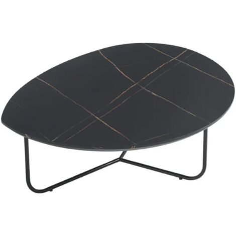 Tavolino sagomato con piano in legno effetto Marmo Nero e base in metallo OYA