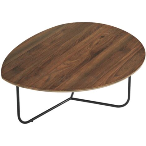 Tavolino sagomato con piano in legno effetto Tek e base in metallo OYA