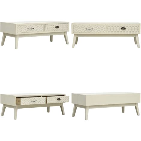 Tavolino Salotto 2 Cassetti Intagliati Grigio 110x50x40cm Legno - Tavolino da caffè - Tavolino con cassetti