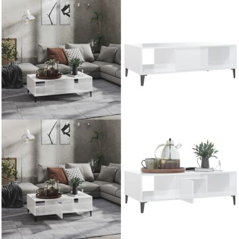 Tavolino Salotto Bianco Lucido 103,5x60x35 cm Legno Multistrato - Tavolino da soggiorno - Tavolino in legno
