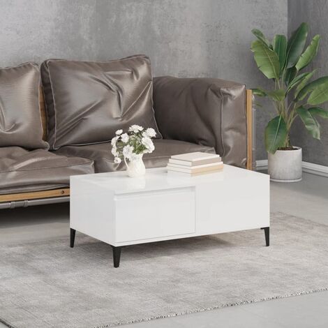 vidaXL Tavolino Salotto Bianco Lucido 102x44,5x50 cm Legno Multistrato