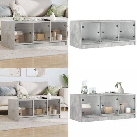 Tavolino Salotto con Ante in Vetro Grigio Cemento 102x50x42 cm - Tavolino con ante in vetro - Tavolino moderno