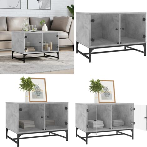 Tavolino Salotto con Ante in Vetro Grigio Cemento 68,5x50x50 cm - Tavolino con ante in vetro - Tavolino moderno