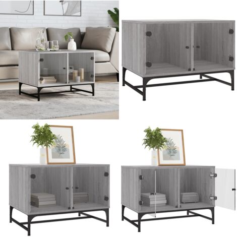 Tavolino Salotto con Ante in Vetro Grigio Sonoma 68,5x50x50 cm - Tavolino con ante in vetro - Tavolino da salotto moderno