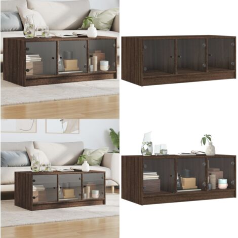 Tavolino Salotto con Ante in Vetro Rovere Marrone 102x50x42 cm - Tavolino con ante in vetro - Tavolino con ante in vetro marrone
