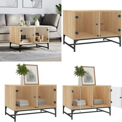 Tavolino Salotto con Ante in Vetro Rovere Sonoma 68,5x50x50 cm - Tavolino con ante in vetro - Tavolino con ante in vetro rovere