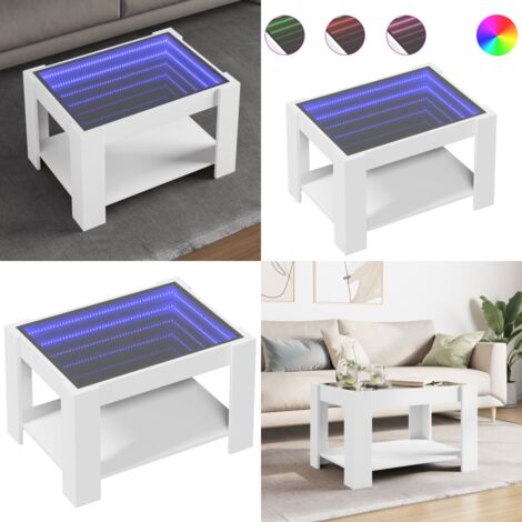 Tavolino Salotto con LED Bianco 73x53x45 cm Legno Multistrato - Tavolino con specchio - Tavolino da soggiorno con luci