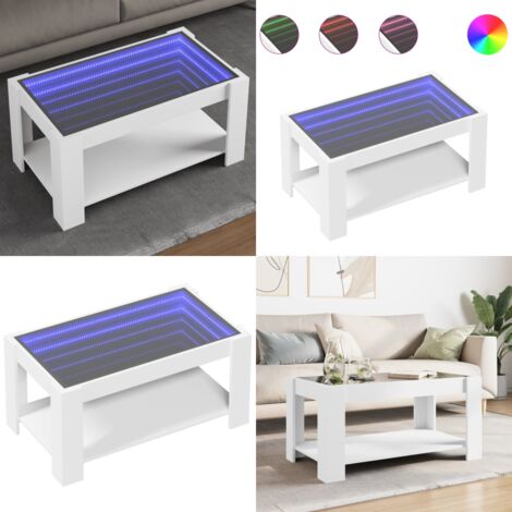 Tavolino Salotto con LED Bianco 93x53x45 cm Legno Multistrato - Tavolino con specchio - Luci LED