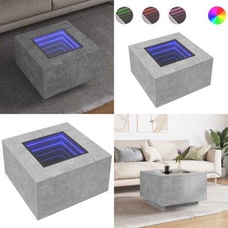 Tavolino Salotto con LED Grigio Cemento 60x60x40 cm Multistrato - Tavolino da soggiorno con specchio - Tavolino da salotto grigio cemento
