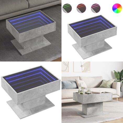 Tavolino Salotto con LED Grigio Cemento 70x50x45 cm Multistrato - Tavolino con specchio - Tavolino da soggiorno