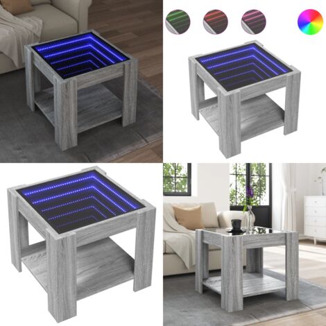 Tavolino Salotto con LED Grigio Sonoma 53x53x45 cm Multistrato - Tavolino con specchio - Tavolino da soggiorno con luci RGB