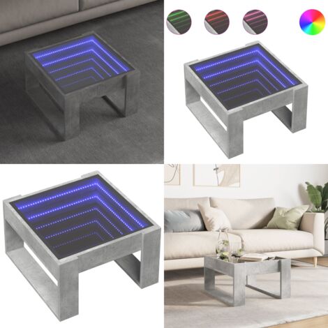 Tavolino Salotto con LED Infinity Grigio Cemento 50x53x30 cm - Tavolino con luci LED - Tavolino da salotto con LED Infinity