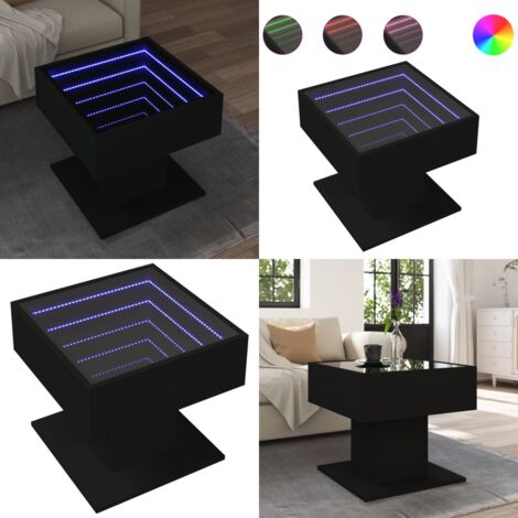 Tavolino Salotto con LED Nero 50x50x45 cm Legno Multistrato - Tavolino con specchio - Tavolino da soggiorno con luci RGB