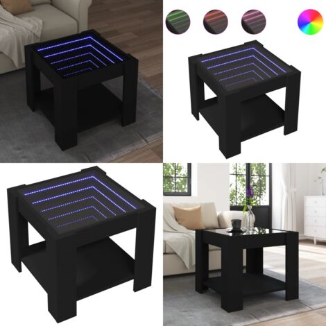 Tavolino Salotto con LED Nero 53x53x45 cm Legno Multistrato - Tavolino con specchio - Luci LED