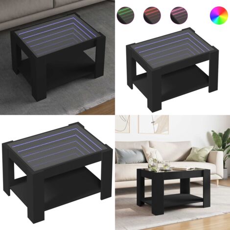Tavolino Salotto con LED Nero 73x53x45 cm Legno Multistrato - Tavolino con specchio a LED - Tavolino da soggiorno con luci RGB