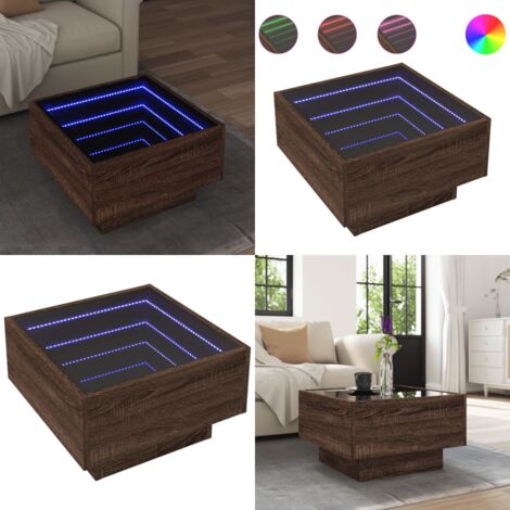Tavolino Salotto con LED Rovere Marrone 50x50x30 cm Multistrato - Tavolino con specchio - Tavolino da soggiorno con luci RGB