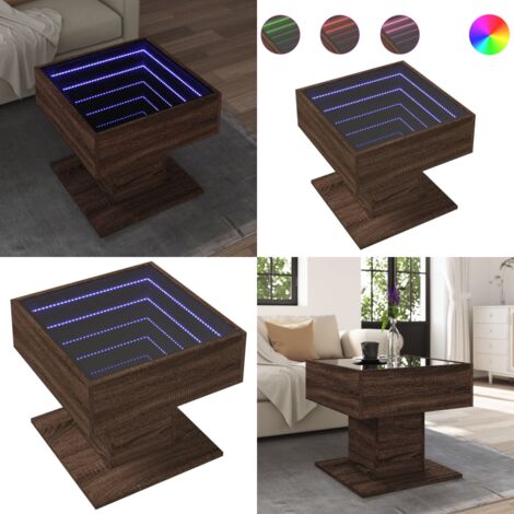 Tavolino Salotto con LED Rovere Marrone 50x50x45 cm Multistrato - Tavolino con specchio - Luci LED