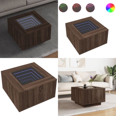 Tavolino Salotto con LED Rovere Marrone 60x60x40 cm Multistrato - Tavolino con specchio LED - Tavolino da soggiorno con luci RGB