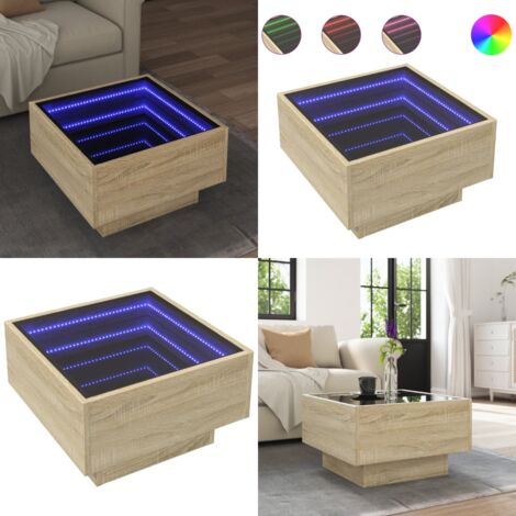 Tavolino Salotto con LED Rovere Sonoma 50x50x30 cm Multistrato - Tavolino con specchio LED - Tavolino da soggiorno con luci RGB