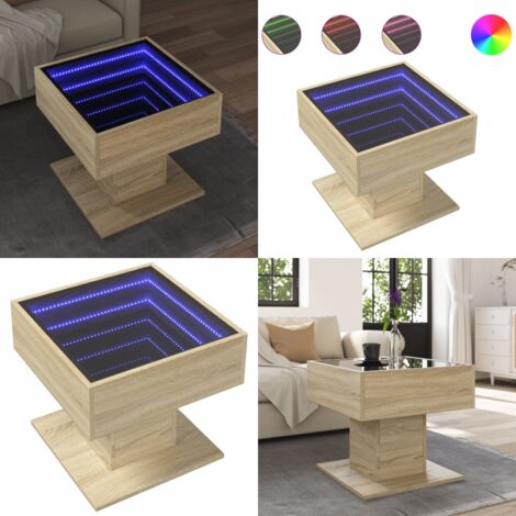 Tavolino Salotto con LED Rovere Sonoma 50x50x45 cm Multistrato - Tavolino con luci LED - Tavolino da soggiorno con specchio