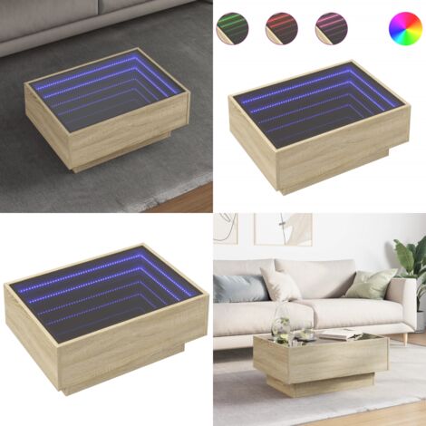 Tavolino Salotto con LED Rovere Sonoma 70x50x30 cm Multistrato - Tavolino con specchio LED - Tavolino da soggiorno con luci RGB