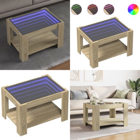 Tavolino Salotto con LED Rovere Sonoma 73x53x45 cm Multistrato - Tavolino con specchio - Tavolino con luci RGB