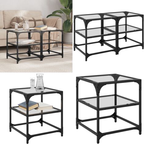 Tavolino Salotto con Piano Vetro Trasparente 40x40x45cm Acciaio - Tavolino in vetro - Tavolino in acciaio