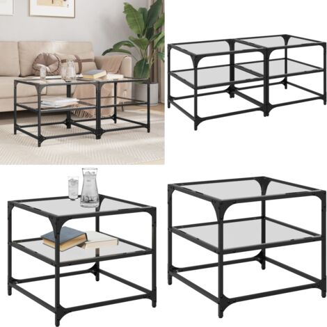 Tavolino Salotto con Piano Vetro Trasparente 50x50x45cm Acciaio - Tavolino in vetro - Tavolino da soggiorno