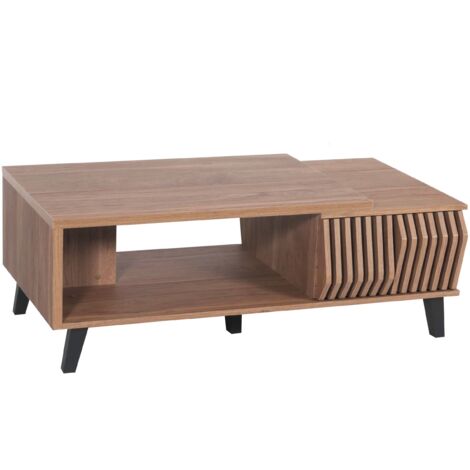 Tavolino salotto divano elegante HHG-619 44x120x65cm legno effetto 3D marrone