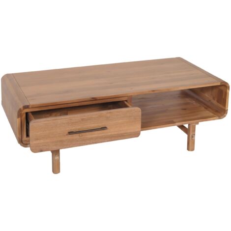 Tavolino salotto divano elegante vintage HHG-012 44x125x60cm rattan legno acacia teak