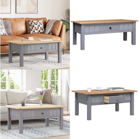 Tavolino Salotto Grigio 100x60x43,5cm Pino Massello Panama Range - Tavolino da caffè - Tavolino in legno